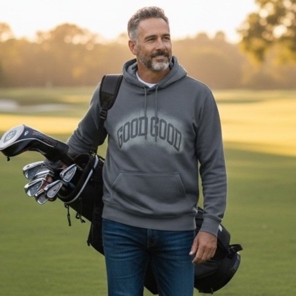 Good Good Golf Mens Hoodie Charcoal Gray Graphic Pullover Sweatshirt Size L
